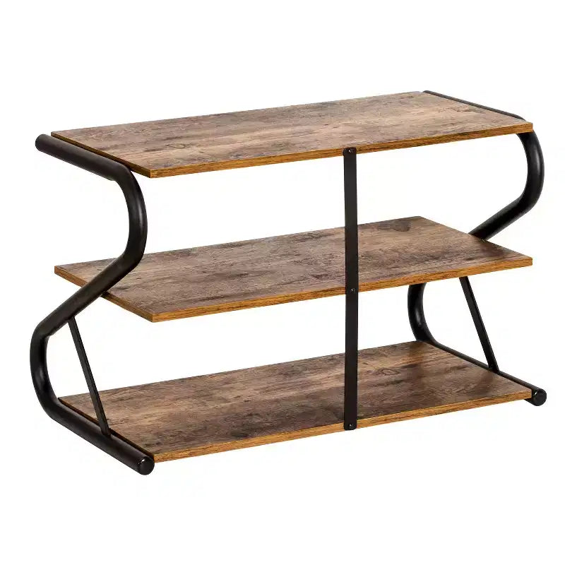 Meuble à chaussures en bois à 3 étagères et cadre en Z avec métal noir mat : petit rangement à chaussures pour placard, peut contenir 9 paires