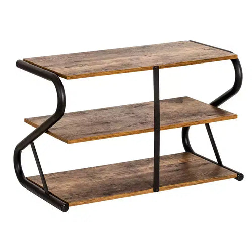Meuble à chaussures en bois à 3 étagères et cadre en Z avec métal noir mat : petit rangement à chaussures pour placard, peut contenir 9 paires
