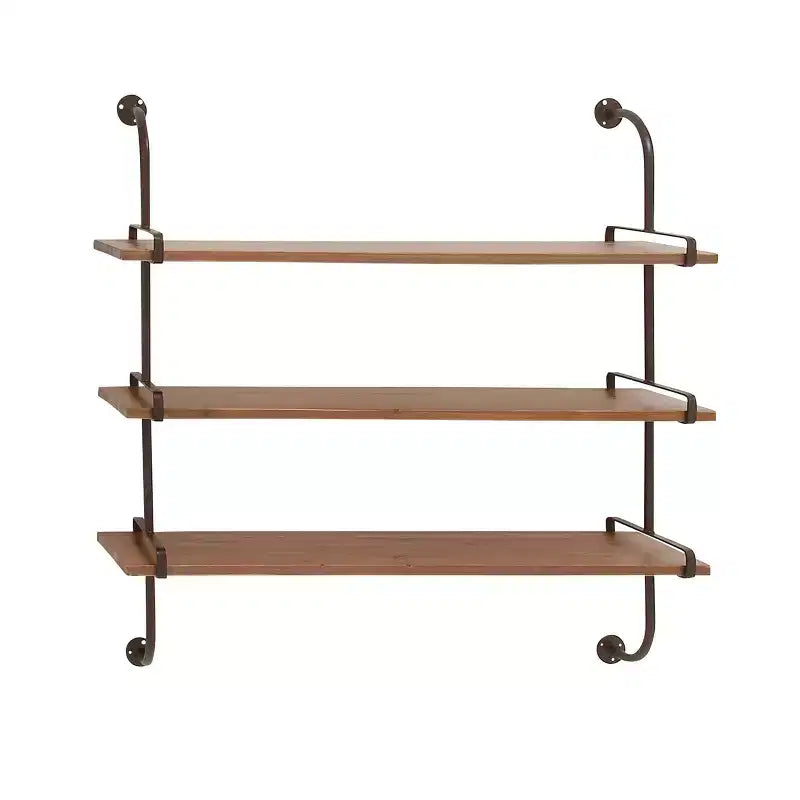 38"x38" Wood 3 Level Wall with Metal Brackets Brown - Olivia & May: Industrial Style, No Assembly Required