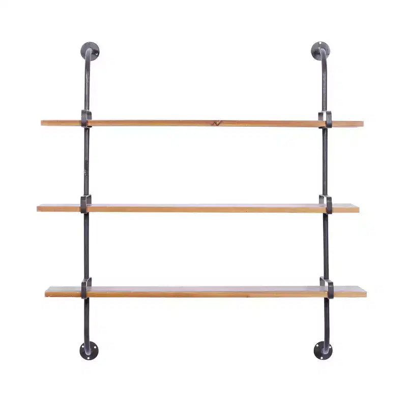 Mur en bois 38"X38" 3 L L avec supports métalliques marron - Style industriel, aucun assemblage requis