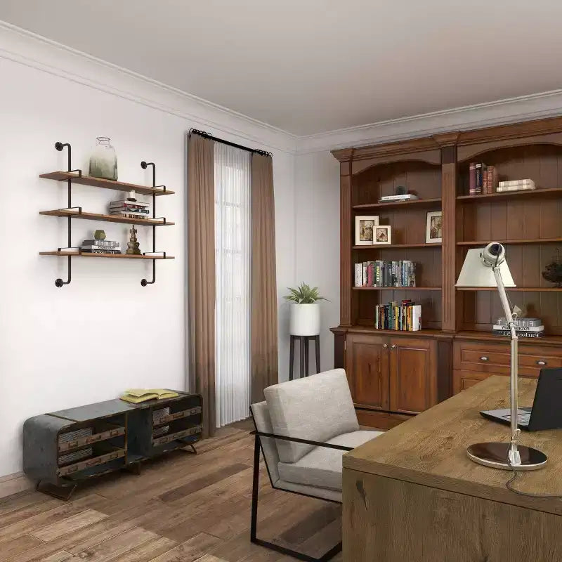 Mur en bois 38"X38" 3 L L avec supports métalliques marron - Style industriel, aucun assemblage requis