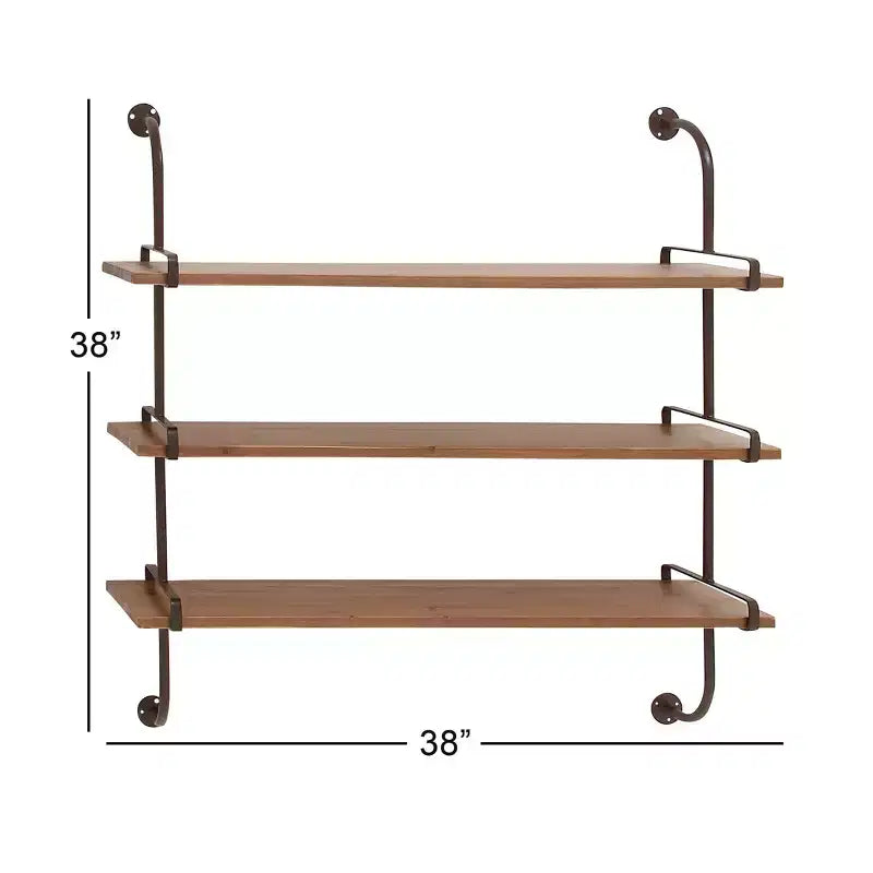 Mur en bois 38"X38" 3 L L avec supports métalliques marron - Style industriel, aucun assemblage requis