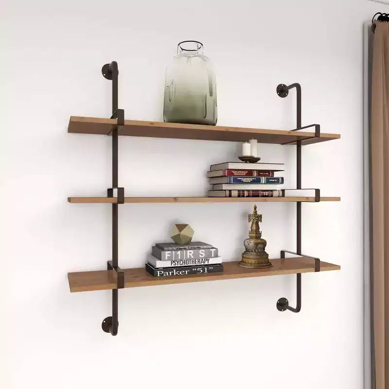 Mur en bois 38"X38" 3 L L avec supports métalliques marron - Style industriel, aucun assemblage requis