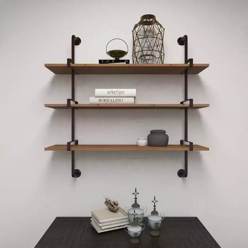 Mur en bois 38"X38" 3 L L avec supports métalliques marron - Style industriel, aucun assemblage requis