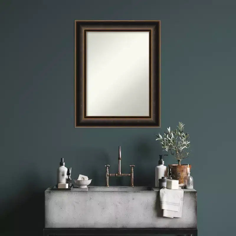 Miroir mural en bois Villa de 24 x 30 po, cadre bronze huilé, aucun assemblage requis