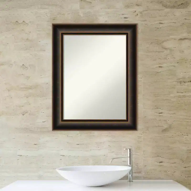 Miroir mural en bois Villa de 24 x 30 po, cadre bronze huilé, aucun assemblage requis