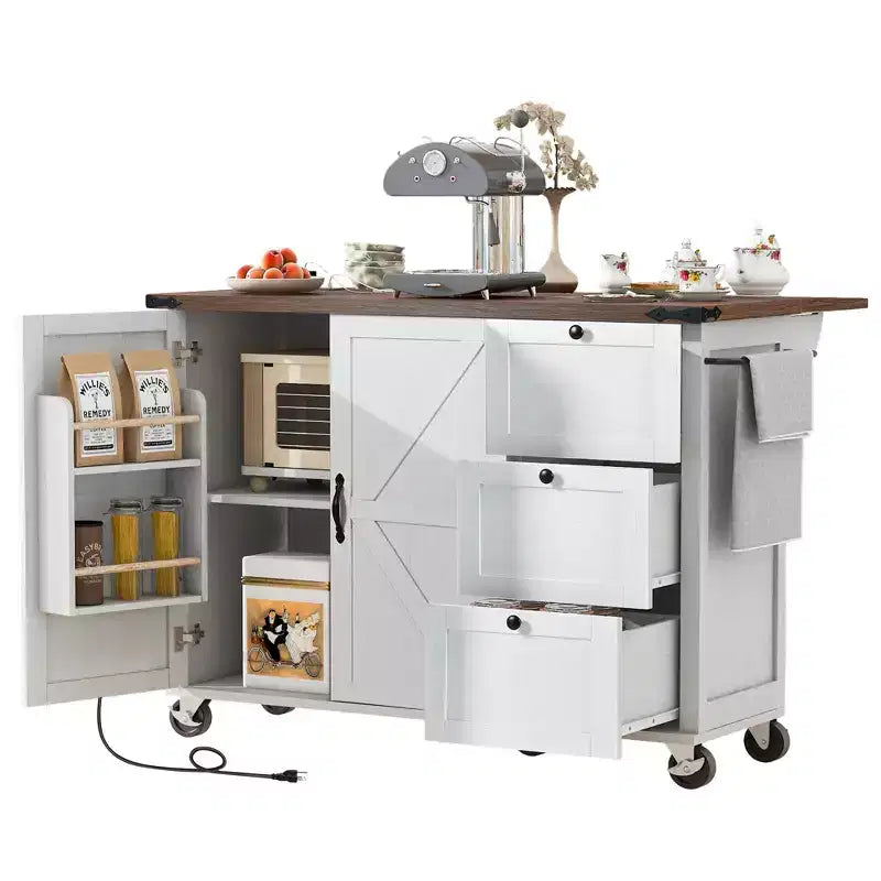 Îlot de cuisine de style champêtre avec abattant et roulettes verrouillables