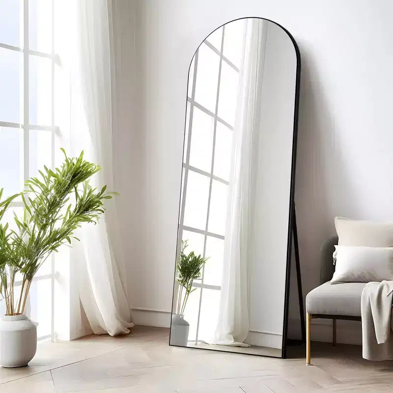 Miroir mural/sur pied pleine longueur surdimensionné en bois arqué, noir, 25 po L x 63 po H