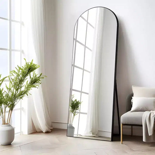 Miroir mural/sur pied pleine longueur surdimensionné en bois arqué, noir, 25 po L x 63 po H