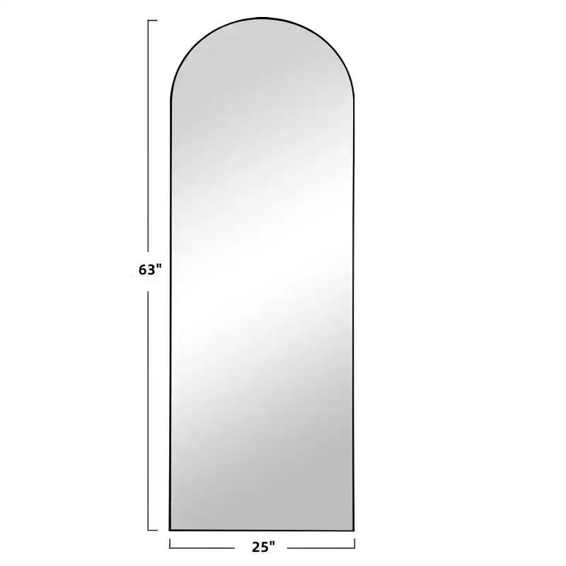 Miroir mural/sur pied pleine longueur surdimensionné en bois arqué, noir, 25 po L x 63 po H