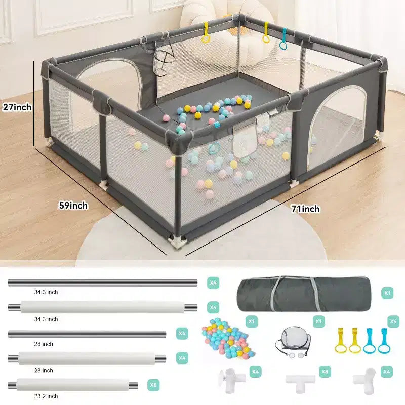 Parc bébé 4 panneaux 71x59 - Spacieux et sécurisé, Parc portable