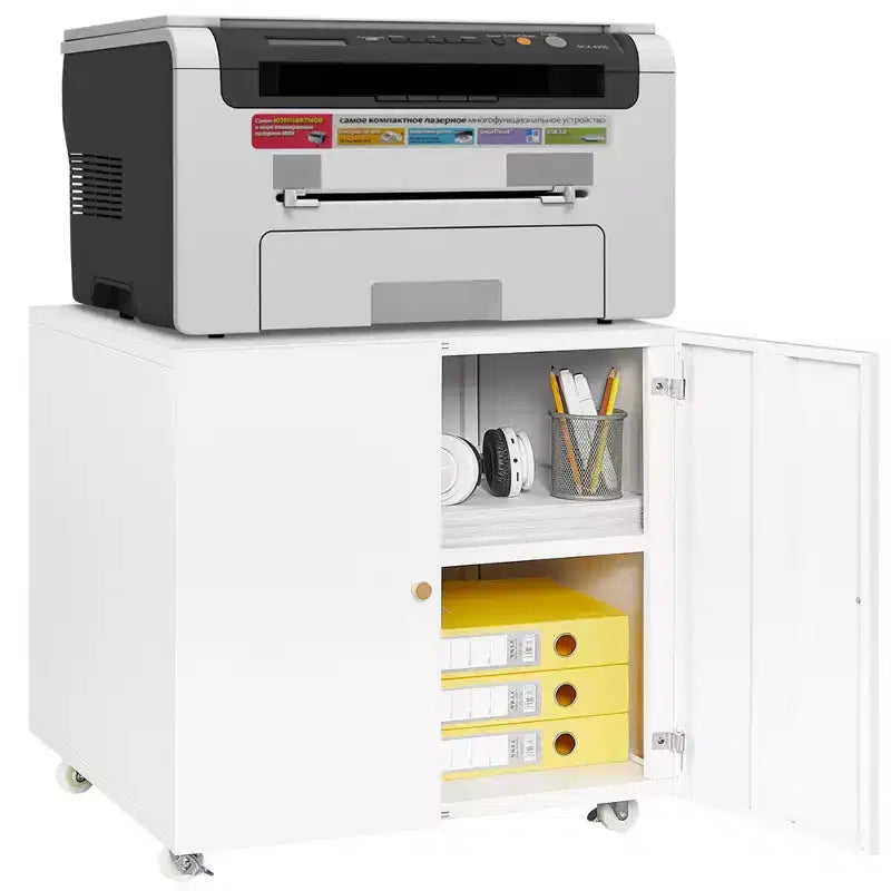 Meuble d'imprimante avec rangement, meuble d'imprimante pour photocopieuse avec 2 portes, classeur mobile en acier, armoire de rangement roulante sur roulettes pour le bureau à domicile