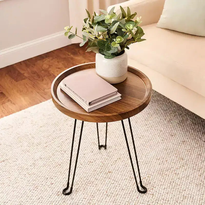 Table d'appoint ronde en bois avec pieds pliables en métal - 15D