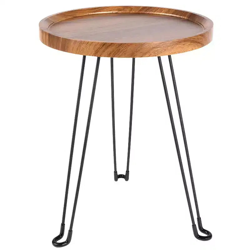 Table d'appoint ronde en bois avec pieds pliables en métal - 15D