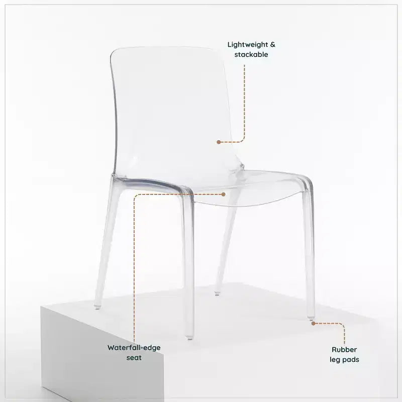 Chaise de salle à manger moderne du milieu du siècle - Acrylique avec bord en cascade, ergonomique et empilable