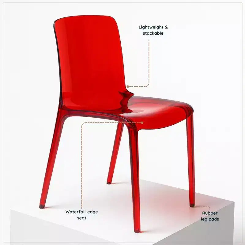 Chaise de salle à manger moderne du milieu du siècle - Acrylique avec bord en cascade, ergonomique et empilable