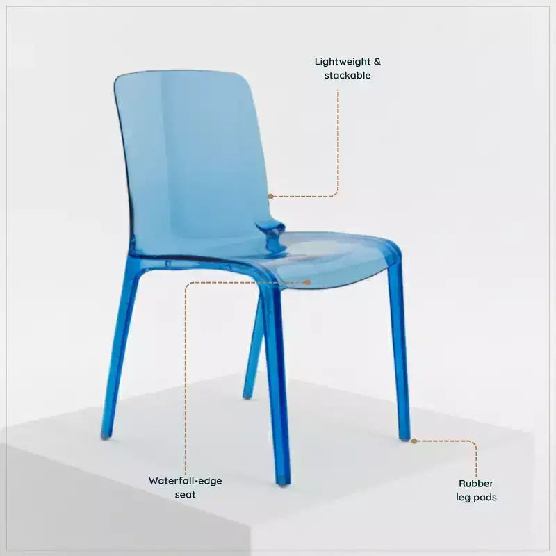 Chaise de salle à manger moderne du milieu du siècle - Acrylique avec bord en cascade, ergonomique et empilable