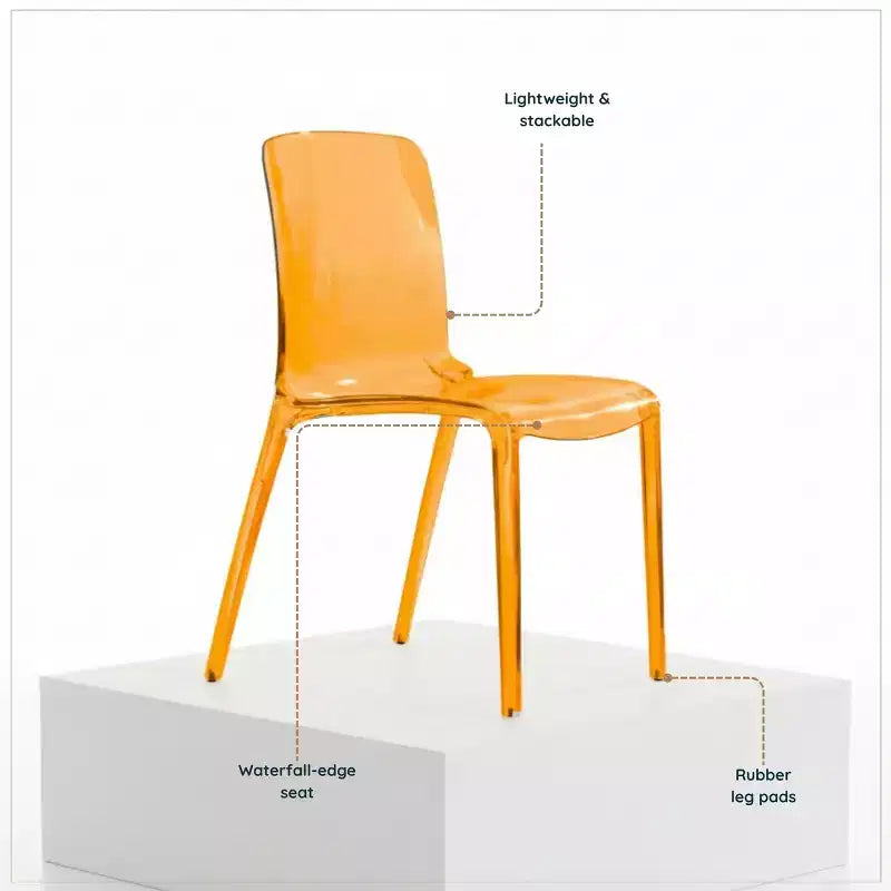 Chaise de salle à manger moderne du milieu du siècle - Acrylique avec bord en cascade, ergonomique et empilable