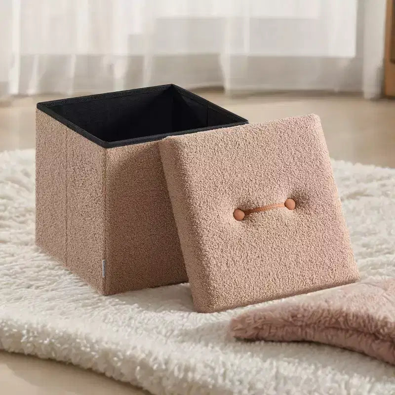 Petit pouf de rangement pliant, repose-pieds, 38 x 38 x 38 cm, pouf avec rangement, supporte jusqu'à 300 kg