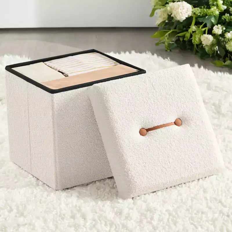 Petit pouf de rangement pliant, repose-pieds, 38 x 38 x 38 cm, pouf avec rangement, supporte jusqu'à 300 kg