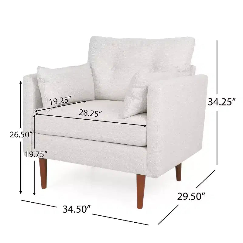 Fauteuil club capitonné en tissu, style milieu de siècle, avec coussins décoratifs