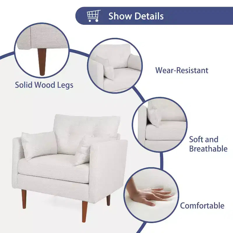 Fauteuil club capitonné en tissu, style milieu de siècle, avec coussins décoratifs