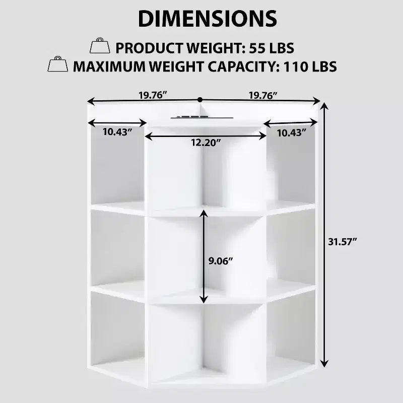 Étagère de rangement d'angle 9 cubes avec ports USB, prises, idéale pour les petits espaces