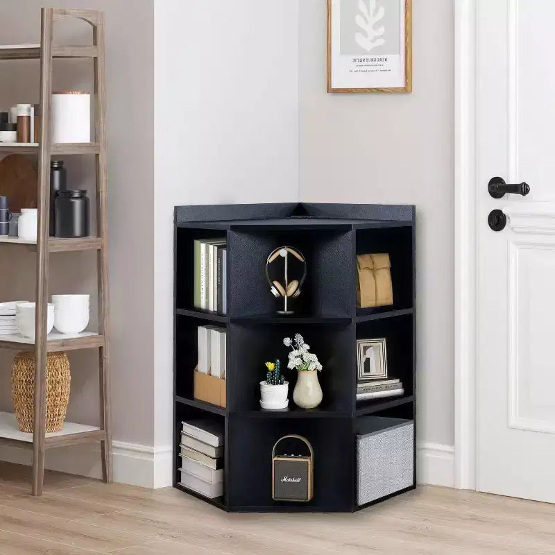 Étagère de rangement d'angle 9 cubes avec ports USB, prises, idéale pour les petits espaces