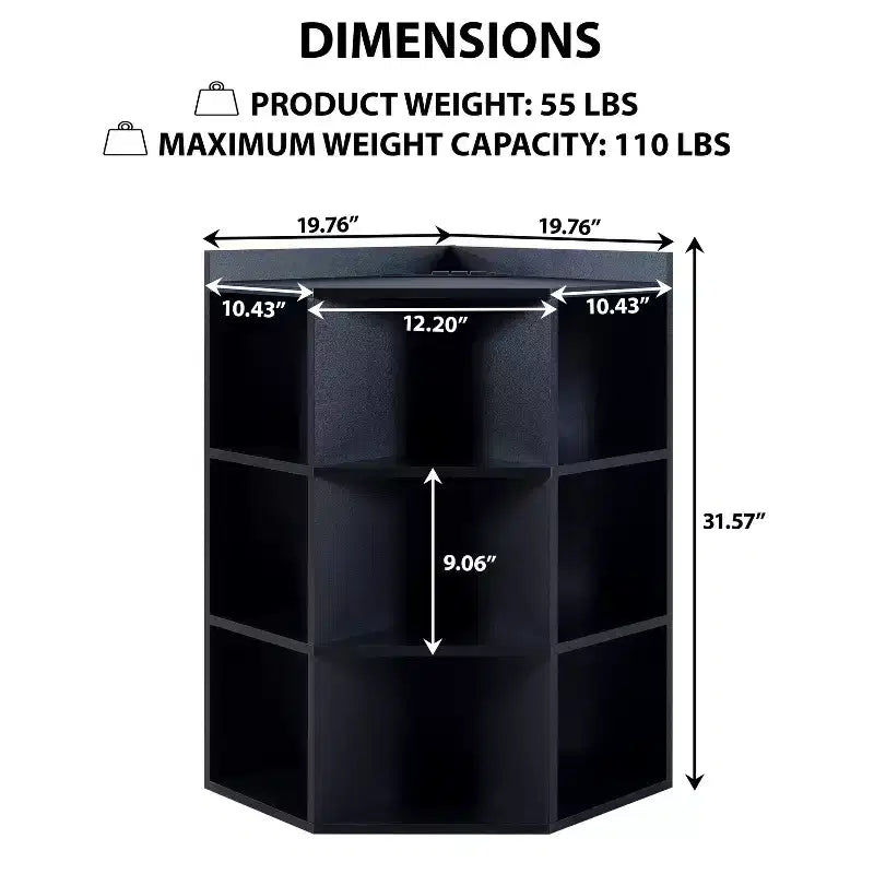 Étagère de rangement d'angle 9 cubes avec ports USB, prises, idéale pour les petits espaces