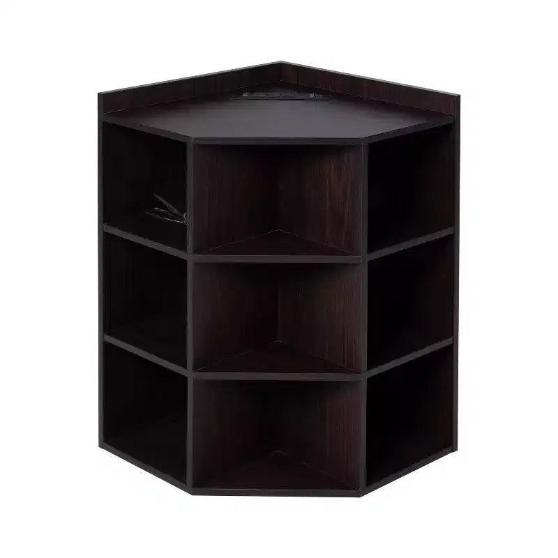 Étagère de rangement d'angle 9 cubes avec ports USB, prises, idéale pour les petits espaces