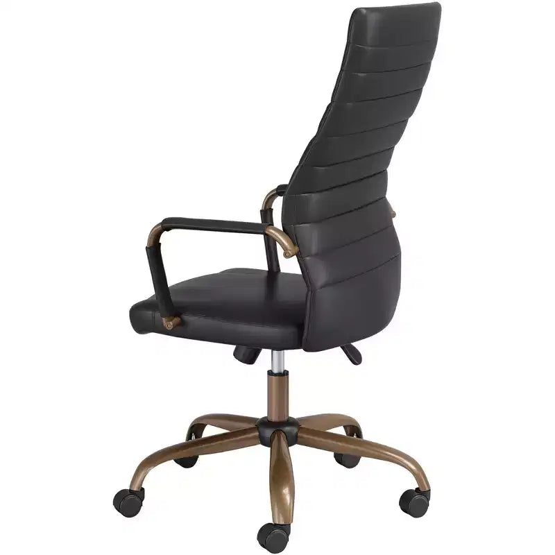 Chaise de bureau réglable en similicuir noir vintage