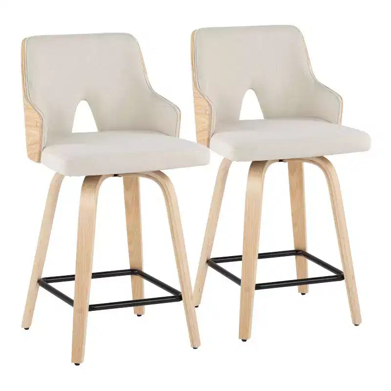 Set of 2 Stella Counter Height Barstools: Swivel, Full Back, Upholstered - LumiSource