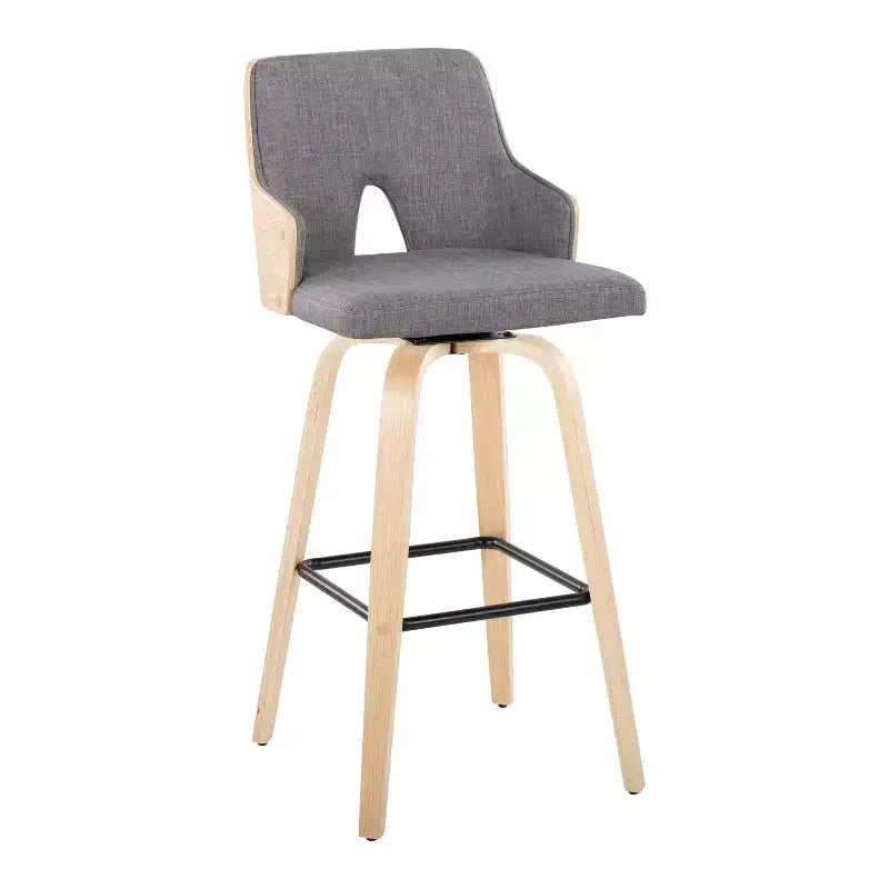 Tabourets de bar Naturel/Gris clair/Noir - Milieu de siècle moderne, Pivotant, Repose-pieds, Structure en bois
