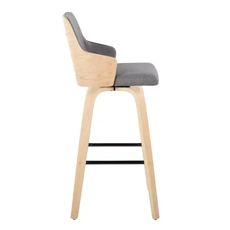 Tabourets de bar Naturel/Gris clair/Noir - Milieu de siècle moderne, Pivotant, Repose-pieds, Structure en bois