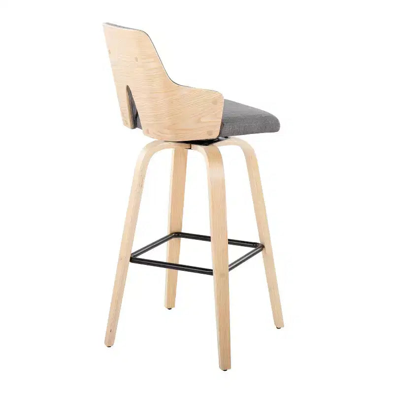 Tabourets de bar Naturel/Gris clair/Noir - Milieu de siècle moderne, Pivotant, Repose-pieds, Structure en bois
