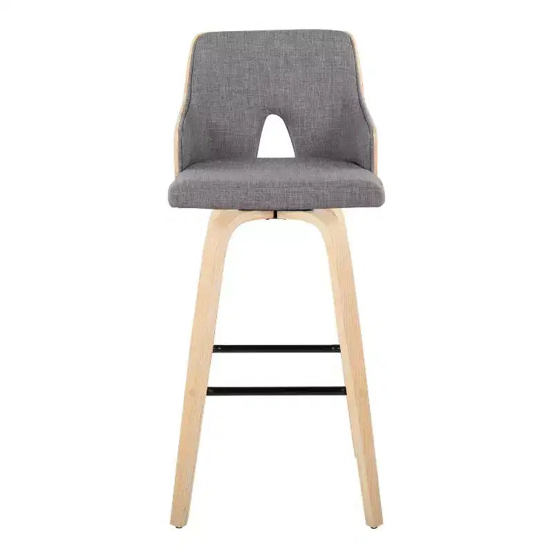 Tabourets de bar Naturel/Gris clair/Noir - Milieu de siècle moderne, Pivotant, Repose-pieds, Structure en bois
