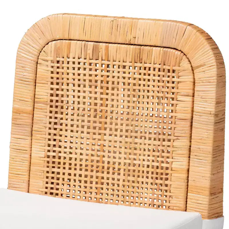 Chaises de salle à manger en rotin et acajou Blanc/Marron naturel - Fabriquées à la main, capitonnées, aucun assemblage requis