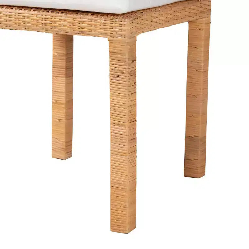 Chaises de salle à manger en rotin et acajou Blanc/Marron naturel - Fabriquées à la main, capitonnées, aucun assemblage requis