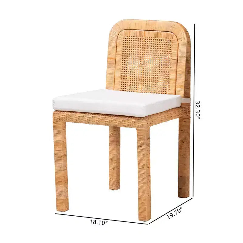 Chaises de salle à manger en rotin et acajou Blanc/Marron naturel - Fabriquées à la main, capitonnées, aucun assemblage requis