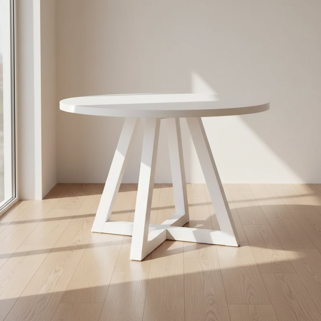 Powell Shelby Solid Wood Round Dining Table White: Seats 4, Lacquered Pedestal Base, 44" Width
