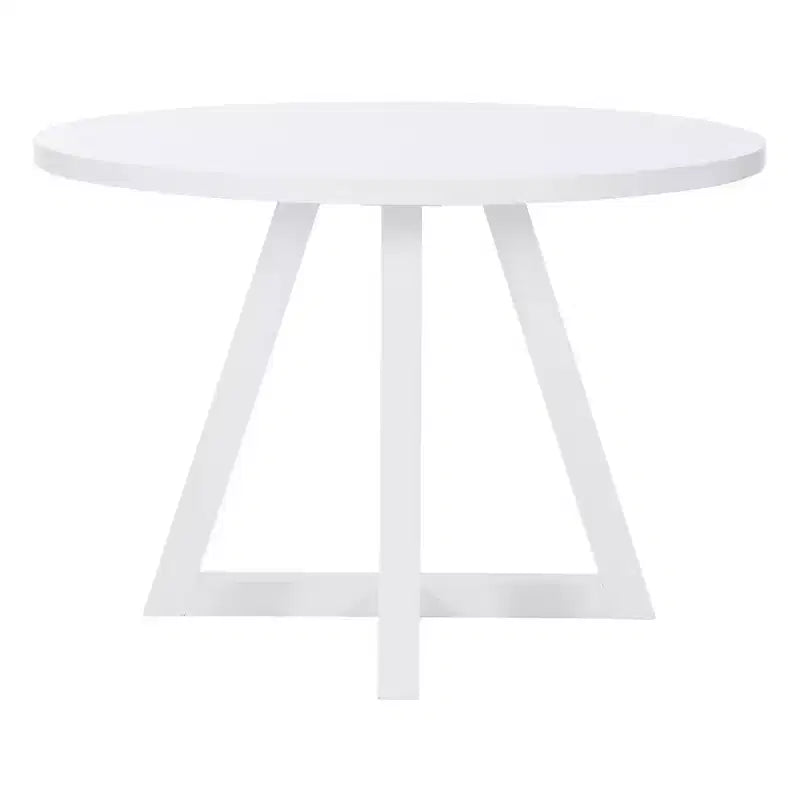 Table à manger ronde en bois massif, blanche : 4 places, pied central laqué, largeur 112 cm