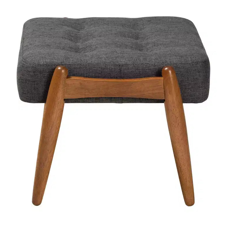 Tabouret de rangement en tissu et bois Gris foncé/Noyer brun - Inspiration Japandi, cadre en bois d'hévéa, capitonné
