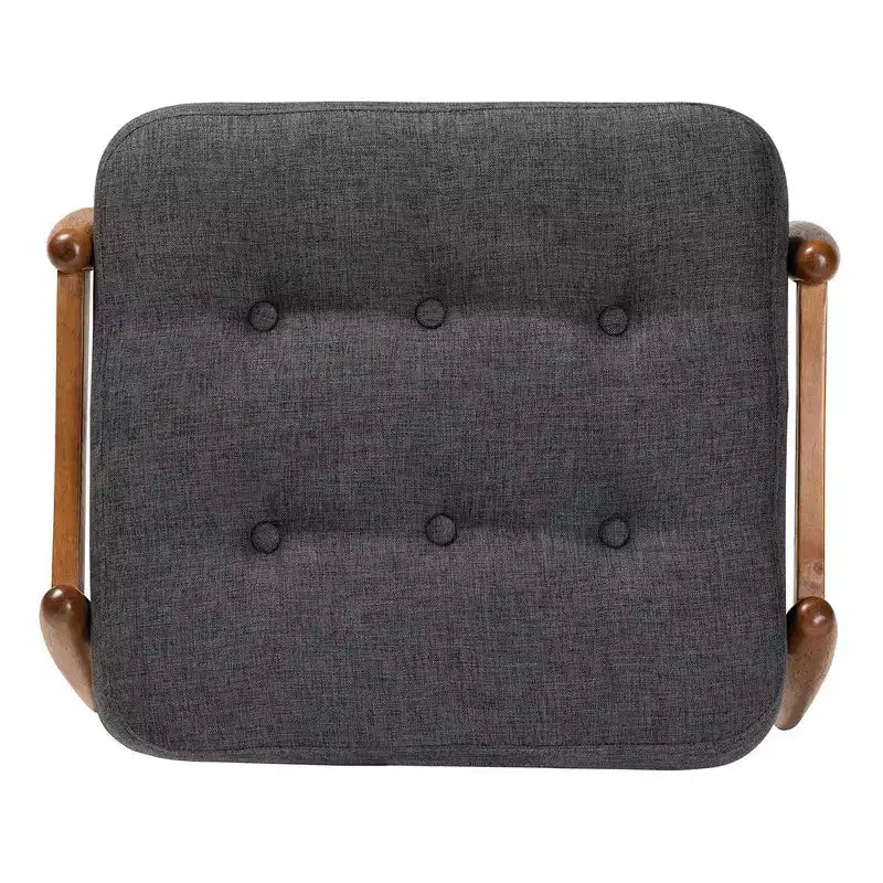 Tabouret de rangement en tissu et bois Gris foncé/Noyer brun - Inspiration Japandi, cadre en bois d'hévéa, capitonné