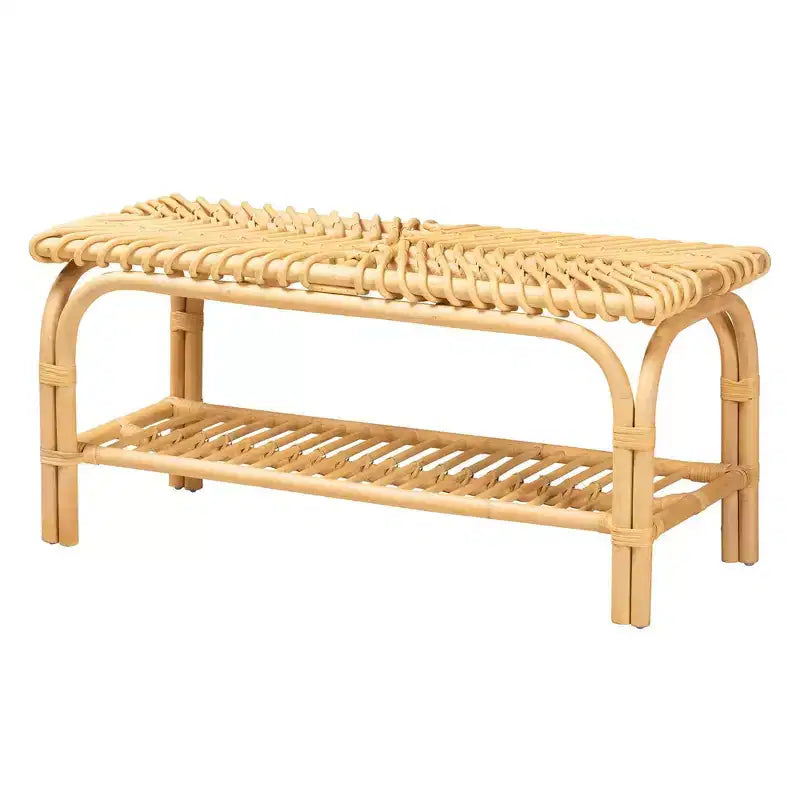 Banc d'appoint en rotin marron naturel - Fait main, entrée, chambre, étagère de rangement