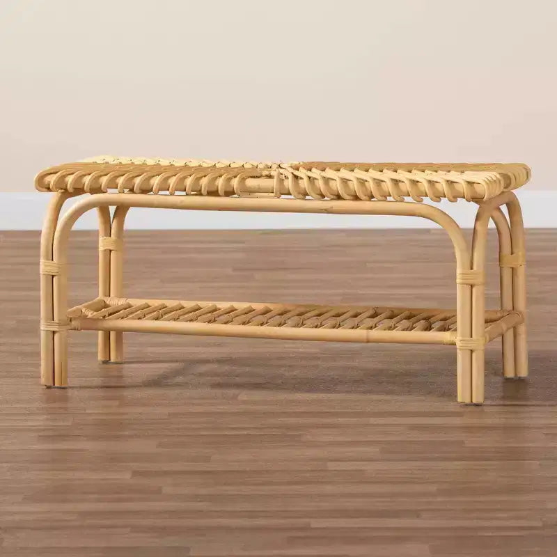 Banc d'appoint en rotin marron naturel - Fait main, entrée, chambre, étagère de rangement