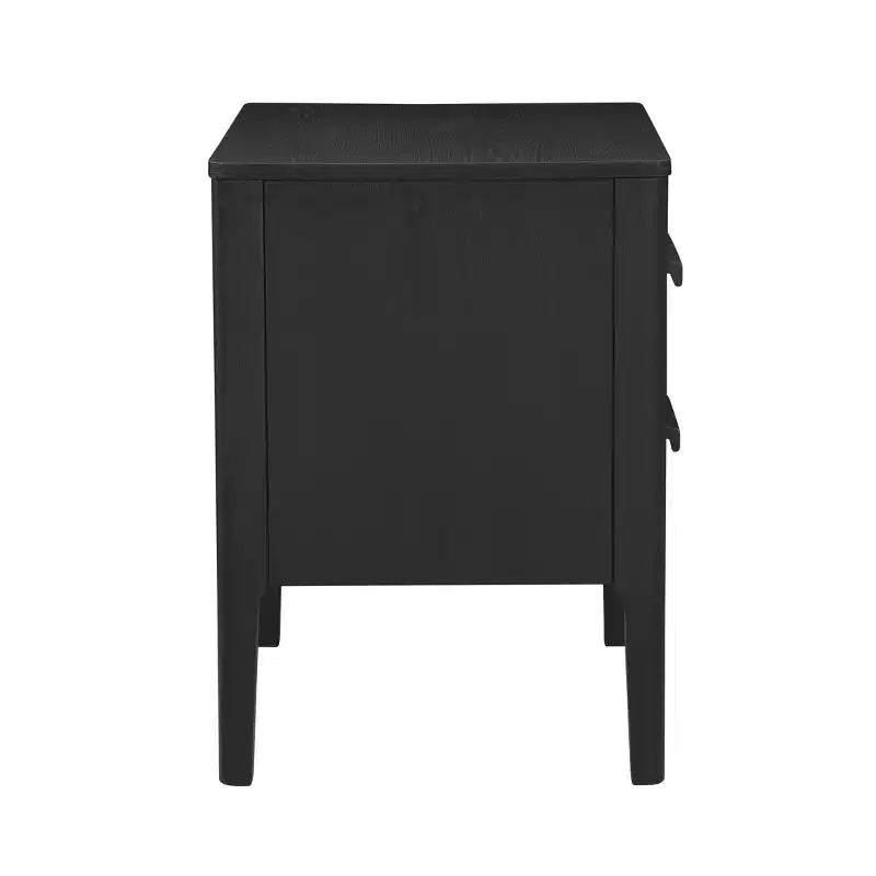 Table d'appoint mi-siècle moderne 2 tiroirs en bois massif noir - Placage de chêne, pieds en bois d'hévéa, rangement