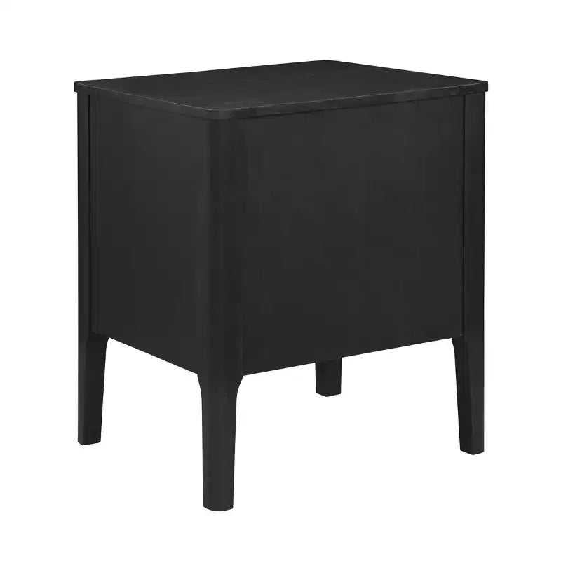 Table d'appoint mi-siècle moderne 2 tiroirs en bois massif noir - Placage de chêne, pieds en bois d'hévéa, rangement