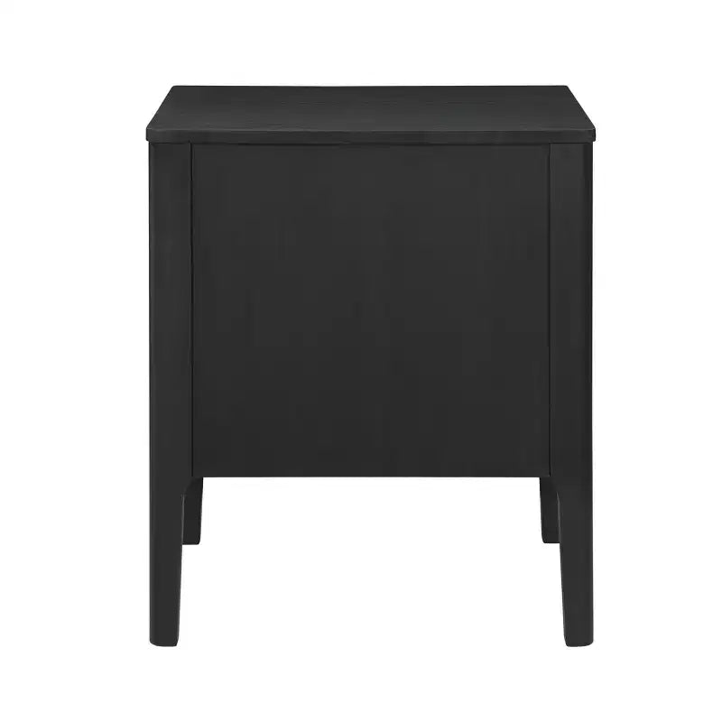 Table d'appoint mi-siècle moderne 2 tiroirs en bois massif noir - Placage de chêne, pieds en bois d'hévéa, rangement