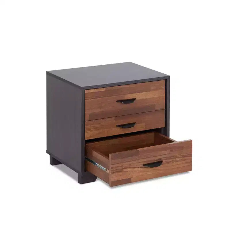 Table d'appoint 20" finition noyer/espresso : plateau rectangulaire en MDF, pieds en bois, rangement avec tiroir