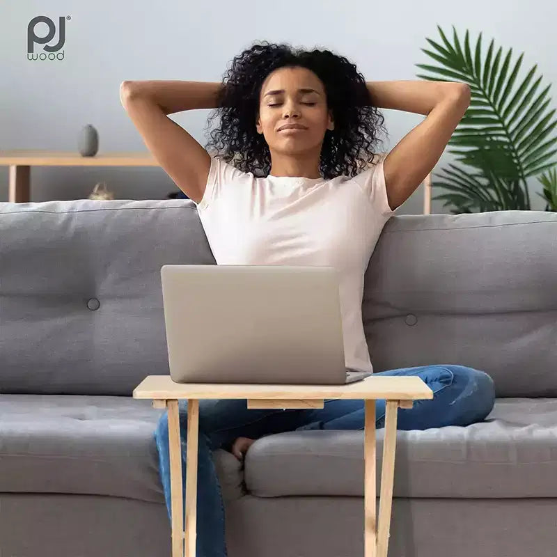 Table de plateau-repas pliable pour télévision, avec finition naturelle